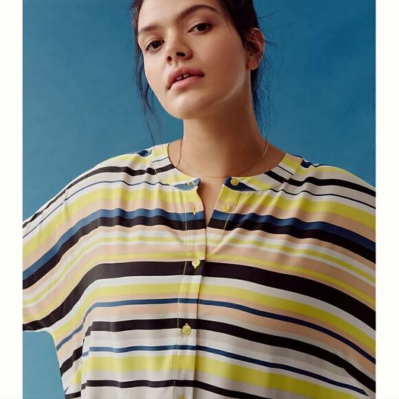Peter Som for Anthropologie Naxos Striped Yellow ShortSleeve Tunic Dress XL - Picture 3 of 12